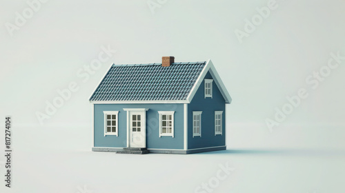 Blue house mockup. Miniature in the form of plastic toy figure