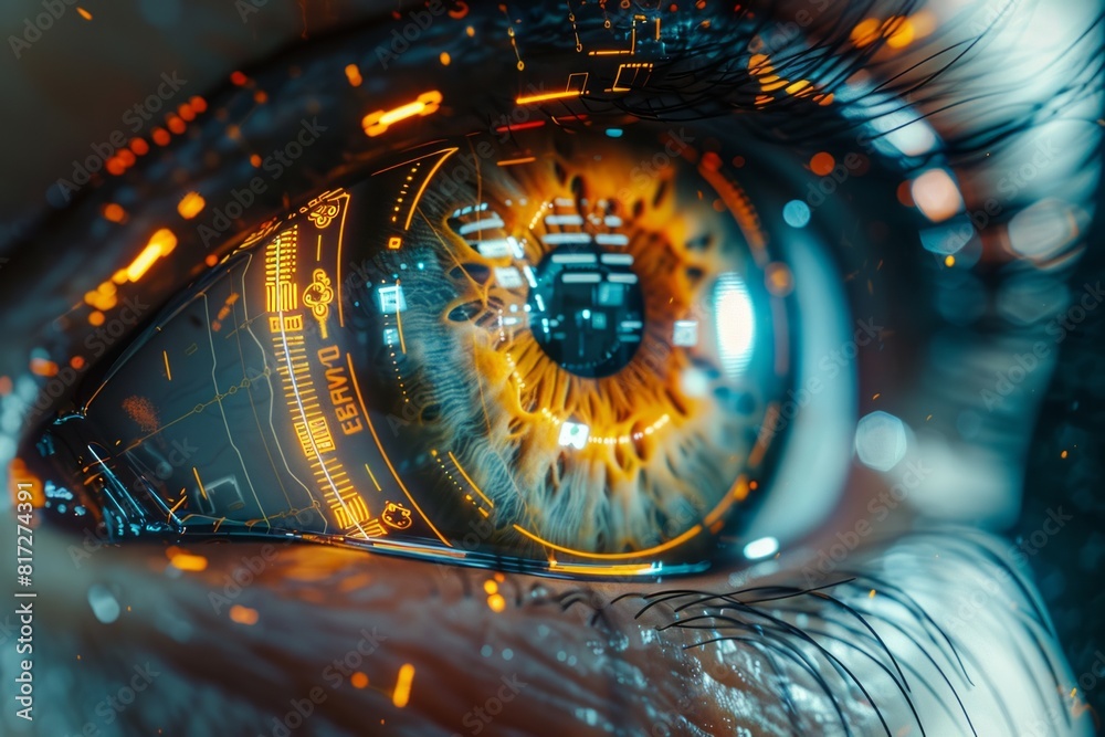 Close up of woman eye in process of scanning Close up of woman eye in process of scanning
