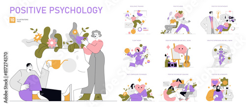 Positive Psychology. Flat Vector Illustration