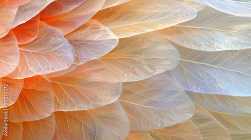  A tight shot of leaves against a white and orange backdrop The upper portions of the leaves are softly blurred