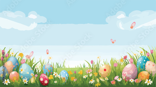 Set of horizontal grass borders about Easter and sa photo