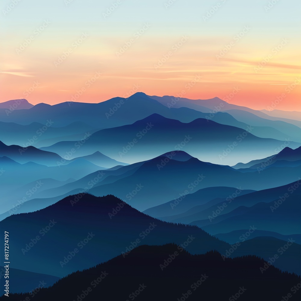 High-altitude mountainscape, sunrise colors blending from dark blues to warm golds, serene and majestic, panoramic wallpaper