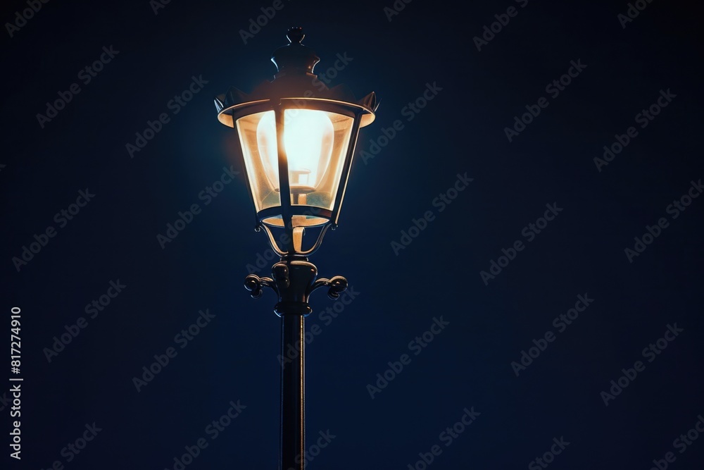 Light Post. Electric Street Light Lamp Isolated at Night in White Illuminated Street Light Post. Electric Street Light Lamp Isolated at Night in White Illuminated Street