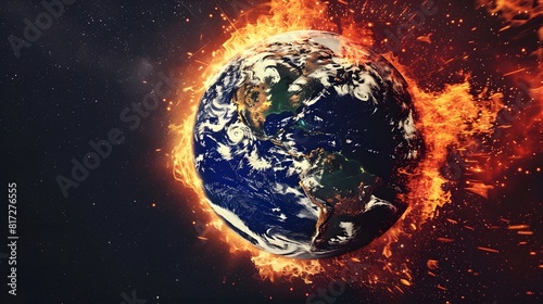 Earth Engulfed in Flames Conceptual Climate Change Artwork