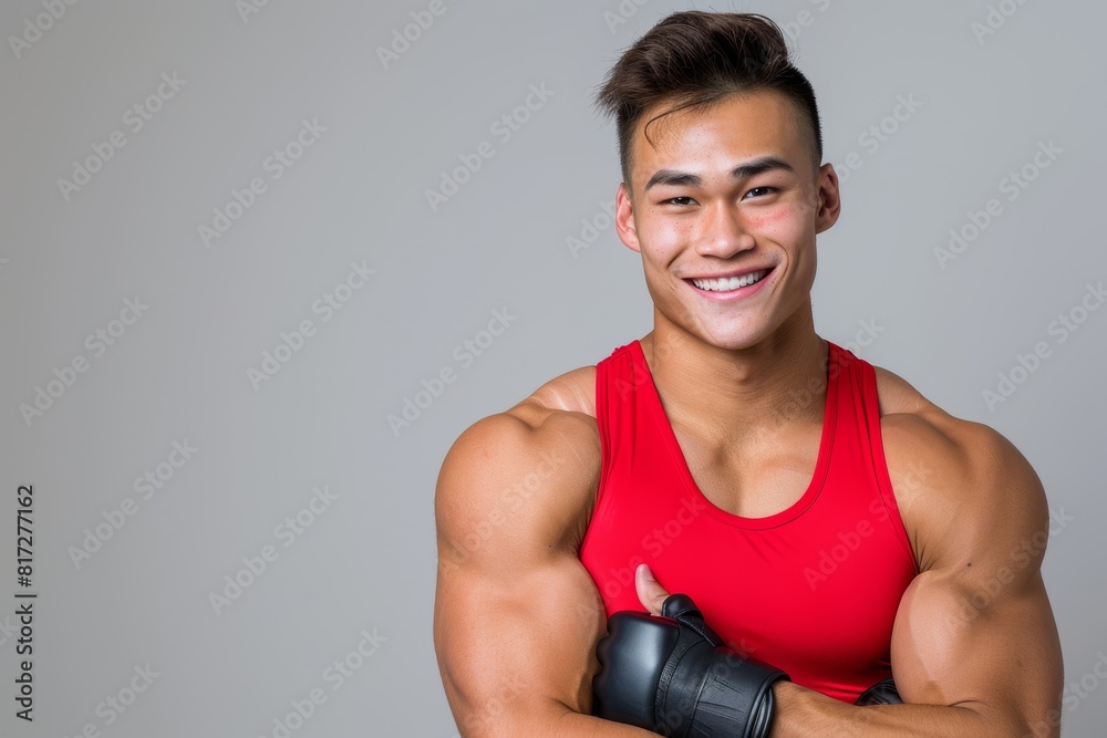 Creative, punk, studio portrait of cheerful, laughing man on gradient background. Face, smile, gen z humor, fashion, and aesthetic by creative, art, or retro model Creative, punk, studio portrait of cheerful, laughing man on gradient background. Face, smile, gen z humor, fashion, and aesthetic by creative, art, or retro model