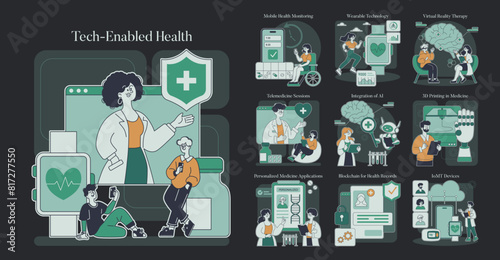 Tech Enabled Health. Flat Vector Illustration