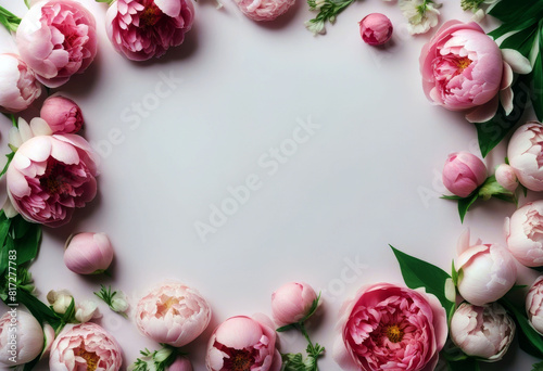 'surrounded Mother's space flowers invitation Wedding background empty view Day peonies top Day Flower Background Wedding Top View Bridal Invite White Card Up Shower Above Mock Floral Photo Bride'