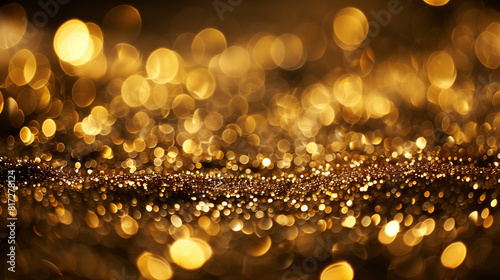  Sparkling Gold Glitter Background. A stunning close-up of sparkling gold glitter, creating a luxurious and festive background with shimmering bokeh effects. Perfect for holiday designs. © sderbane