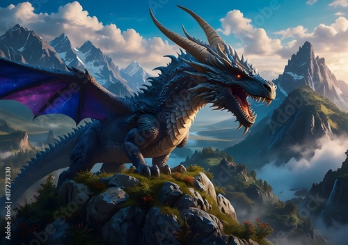 Majestic Dragon: Fantasy Creature in Epic Landscape