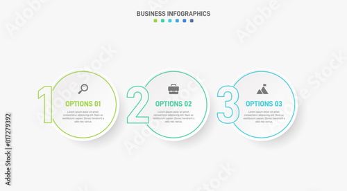 Horizontal progress bar featuring 3 arrow-shaped elements, symbolizing three six stages of business strategy and progression. Clean timeline infographic design template. Vector for presentation