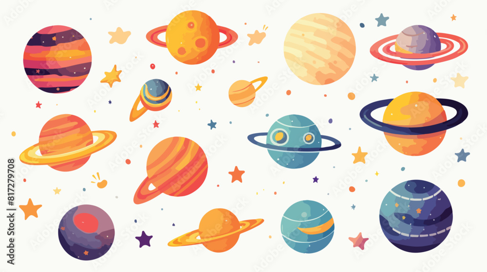 Set of space elements in cute 3d style vector illus