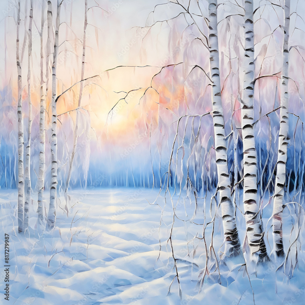 morning frost painted birch grove in cold winter the snowy dawn morning frost painted birch grove in cold winter the snowy dawn