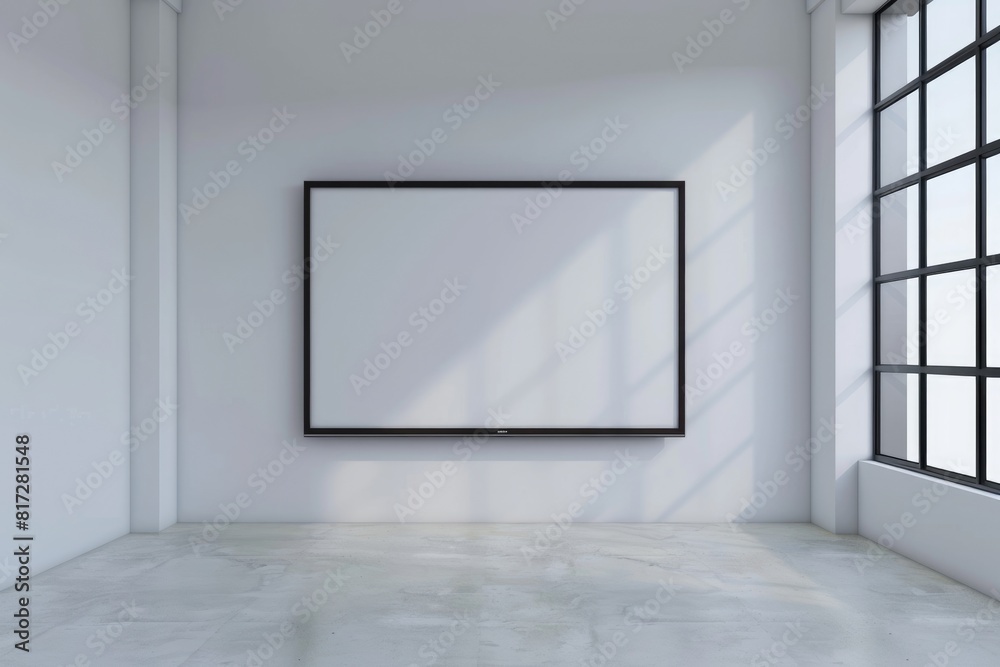 Display Screen in Modern Home Office Interior. Empty Room with White TV Screen Design Display Screen in Modern Home Office Interior. Empty Room with White TV Screen Design