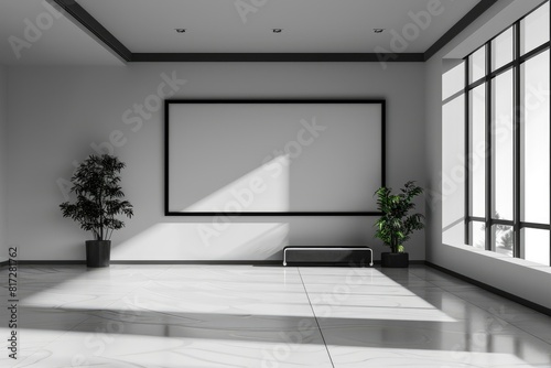 Display Screen in Empty Room Interior Design. Office LCD Mockup 3D Illustration