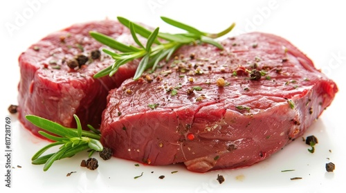 Cow Meat. Fresh Raw Beef Steak on White. Butcher's Choice of Lean Veal