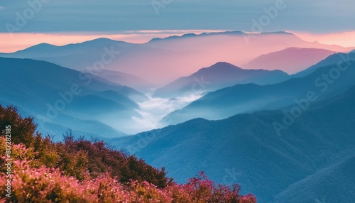 background with blue and pink mountains digital illustration in watercolor technique