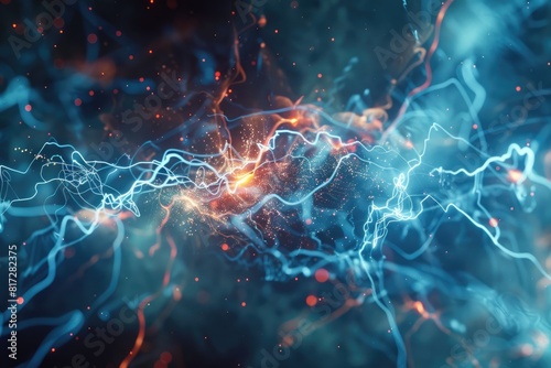 Electric Background. Abstract Blurry Explosion with Glowing Particles