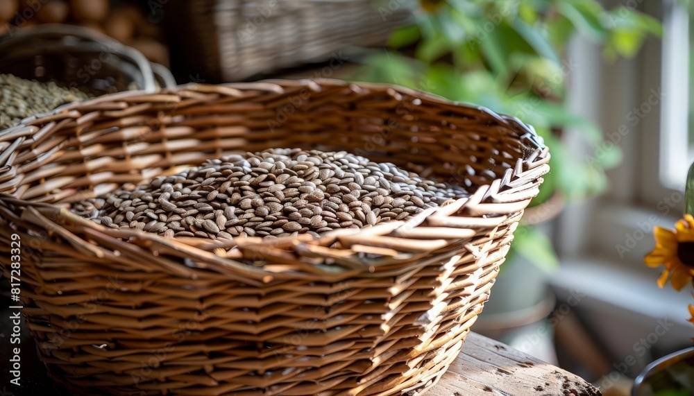 Image of different types of seeds and grains in a basket