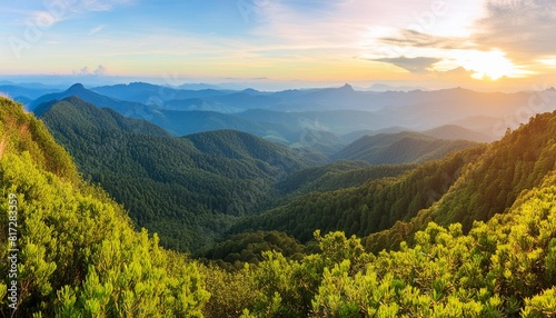 green mountain nature landscape at sunrise panoramic view
