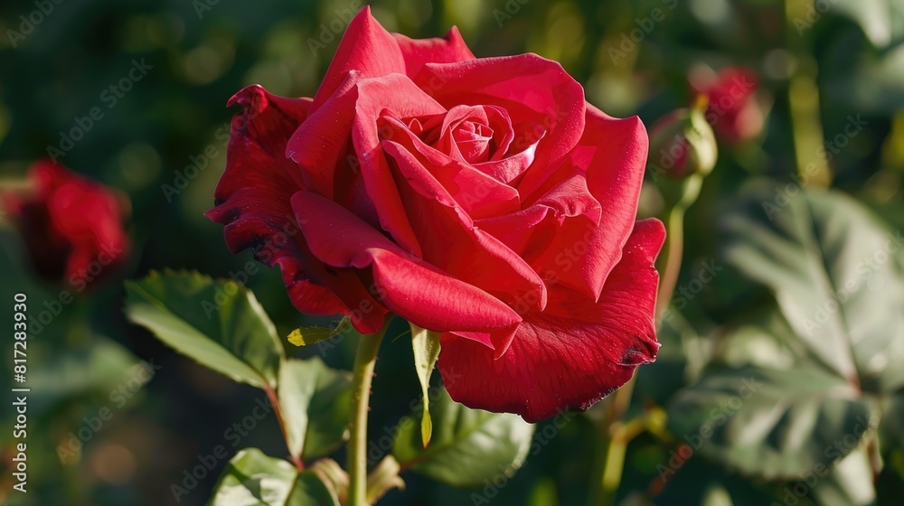 The scarlet red rose exuded elegance and passion with its vibrant hue The scarlet red rose exuded elegance and passion with its vibrant hue