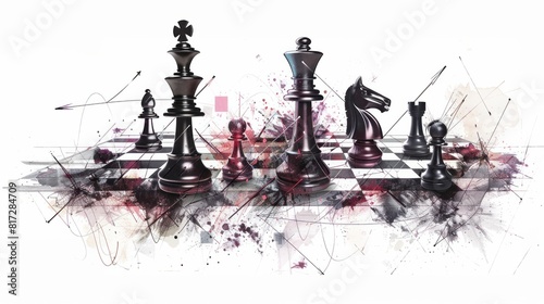 Dynamic Composition: Create a dynamic composition with overlapping and intersecting elements, such as chess pieces in motion or arrows indicating strategic moves. Generative AI