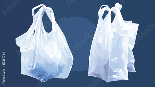 Set of white isolated disposable plastic shopping b