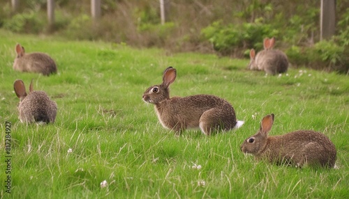 a group of rabbits in a grassy field © Josue