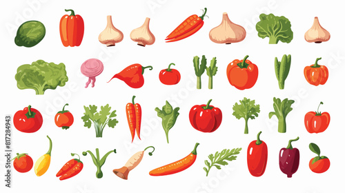 Set of whole and cut vegetables 3D style vector ill