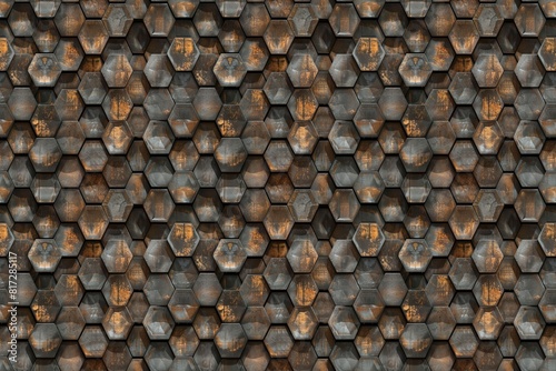 Abstract geometric background with a pattern of metal hexagons