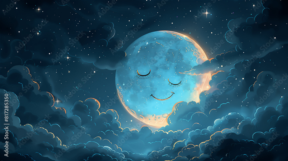 Cute illustration of night scenery with moon.