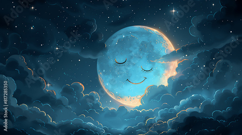 Obraz na płótnie Cute illustration of night scenery with moon. w salonie