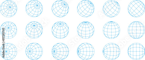 Pixel perfect icon set of globe sphere ball world earth altitude. Simple thin line icons, flat vector illustrations. Isolated on white, transparent background 