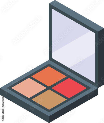 Vector illustration of an isometric eyeshadow makeup palette with various colors