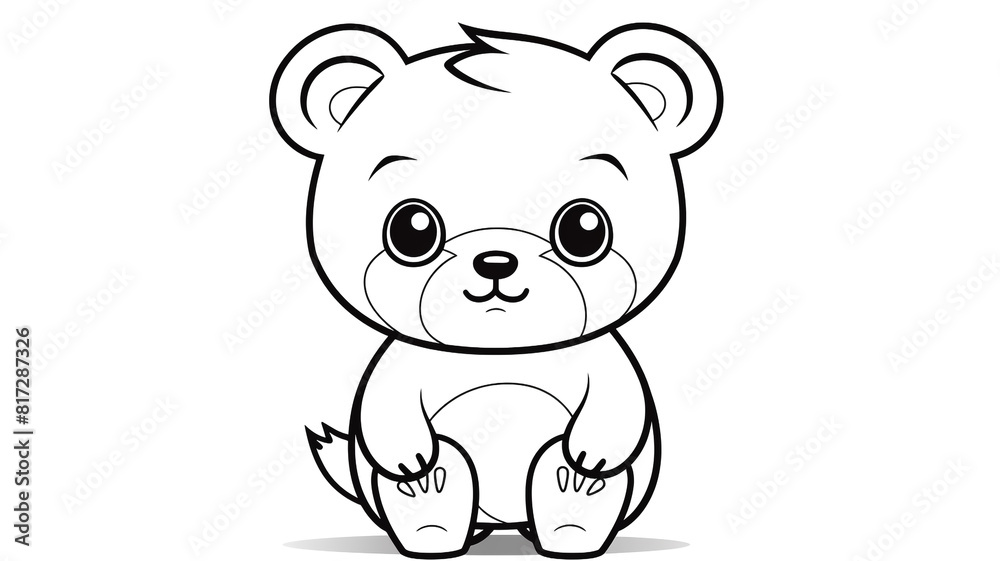 Obraz premium Cartoon of teddy bear with simple lines for children to color book pages. Drawing for vectorization 