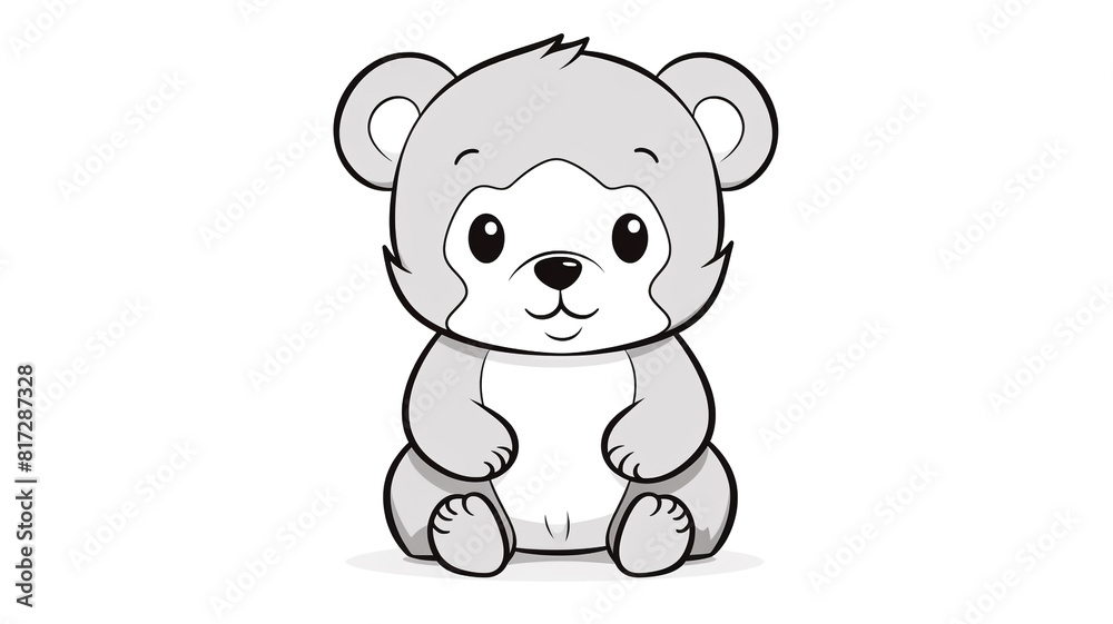Naklejka premium Cartoon of teddy bear with simple lines for children to color book pages. Drawing for vectorization 