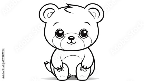 Cartoon of teddy bear with simple lines for children to color book pages. Drawing for vectorization 