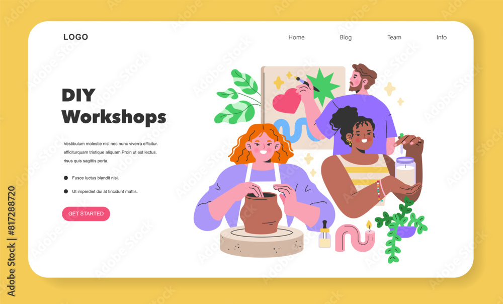 Fototapeta premium Maker Culture concept A sewing enthusiast and a designer in a makerspace, collaborating in a world of fabric and fashion creation Community and craft in harmony Vector illustration