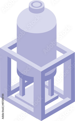 Vector isometric illustration of a propane gas cylinder in a protective cage, with a soft purple palette
