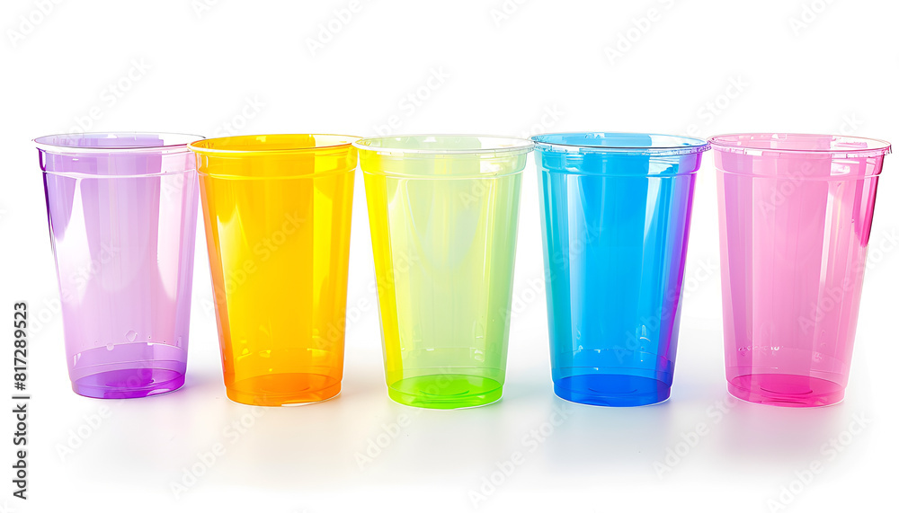 Collage with plastic cup isolated on white Collage with plastic cup isolated on white