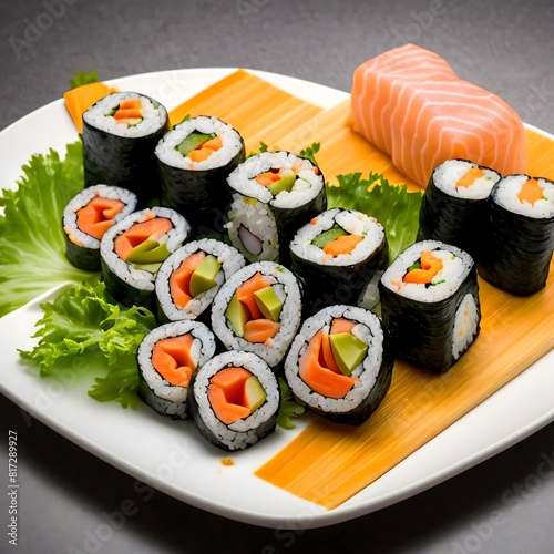 Delicious sushi in gourmet presentation with selective focus