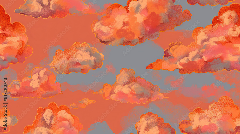   A cotton-filled sky, painted with clouds in a cursive font, adorns the left side