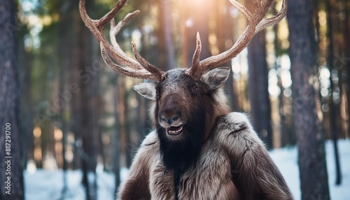 culture and religion horror sci fi concept wendigo mythical being creature in forest deer looking humanoid creature with horns in woods