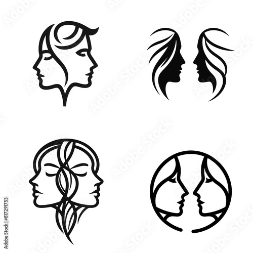 Set of minimalist person logo faces on white background