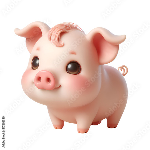 3D CUTE Sus scrofa domestica pig Isolated on white background 