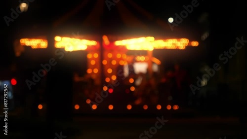 Carnival carousel horse circus festival at night. Slow motion.