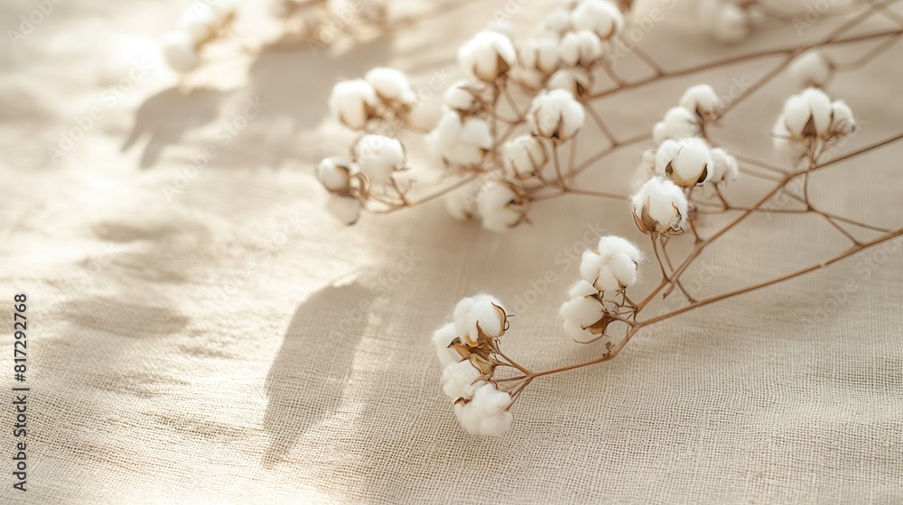 cotton flowers on a linen background cotton flowers on a linen background