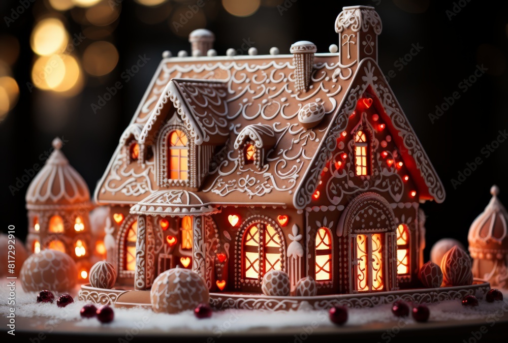 Enchanting Gingerbread House Illuminated with Warm Lights
