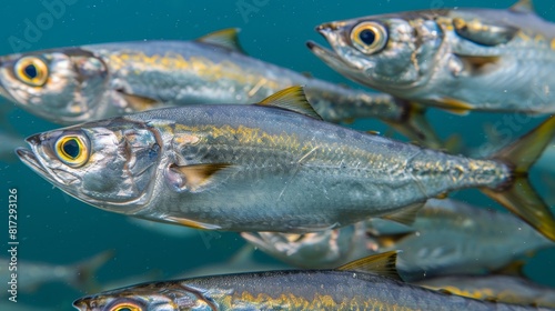 Crystal clear underwater photography stunning close up of sardine school in bright light