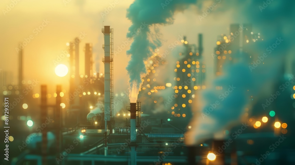 Obraz premium Close up of a greenhouse gas filtration station, extracting carbon directly from the atmosphere, the industrial complex a metallic blur in the background, sharpen with copy space