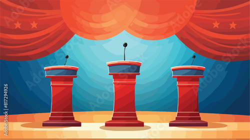 Stage stand or debate podium rostrum with microphon photo